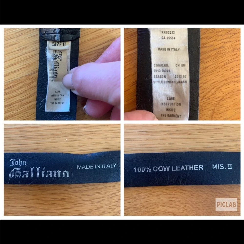 John Galliano Lot 2 Black Cow Leather Strap Belt Logo Buckle Adjusted Sz II III
